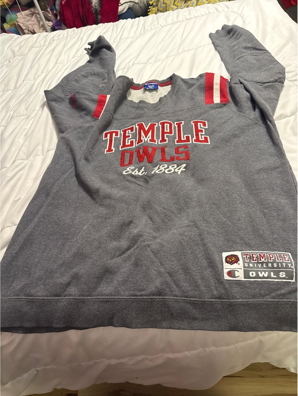 Champion Temple Owls Gray Crewneck Sweatshirt XXL